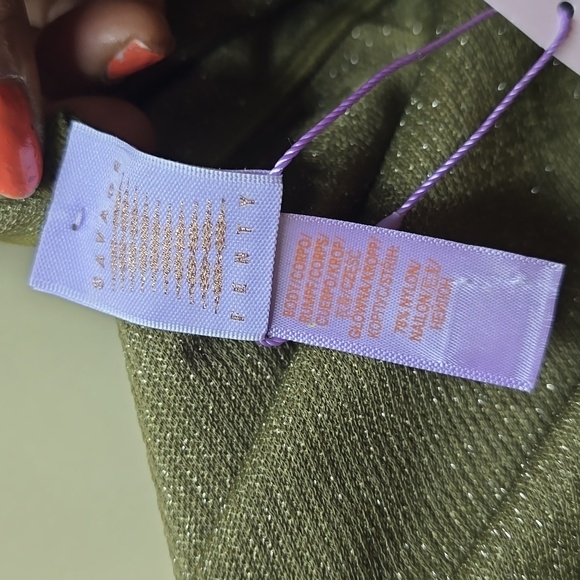 Savage X Fenty Olive Green Sparkle Sleep & Shine Hooded Zip-up Onsie Jumpsuit 3X - Picture 8 of 9